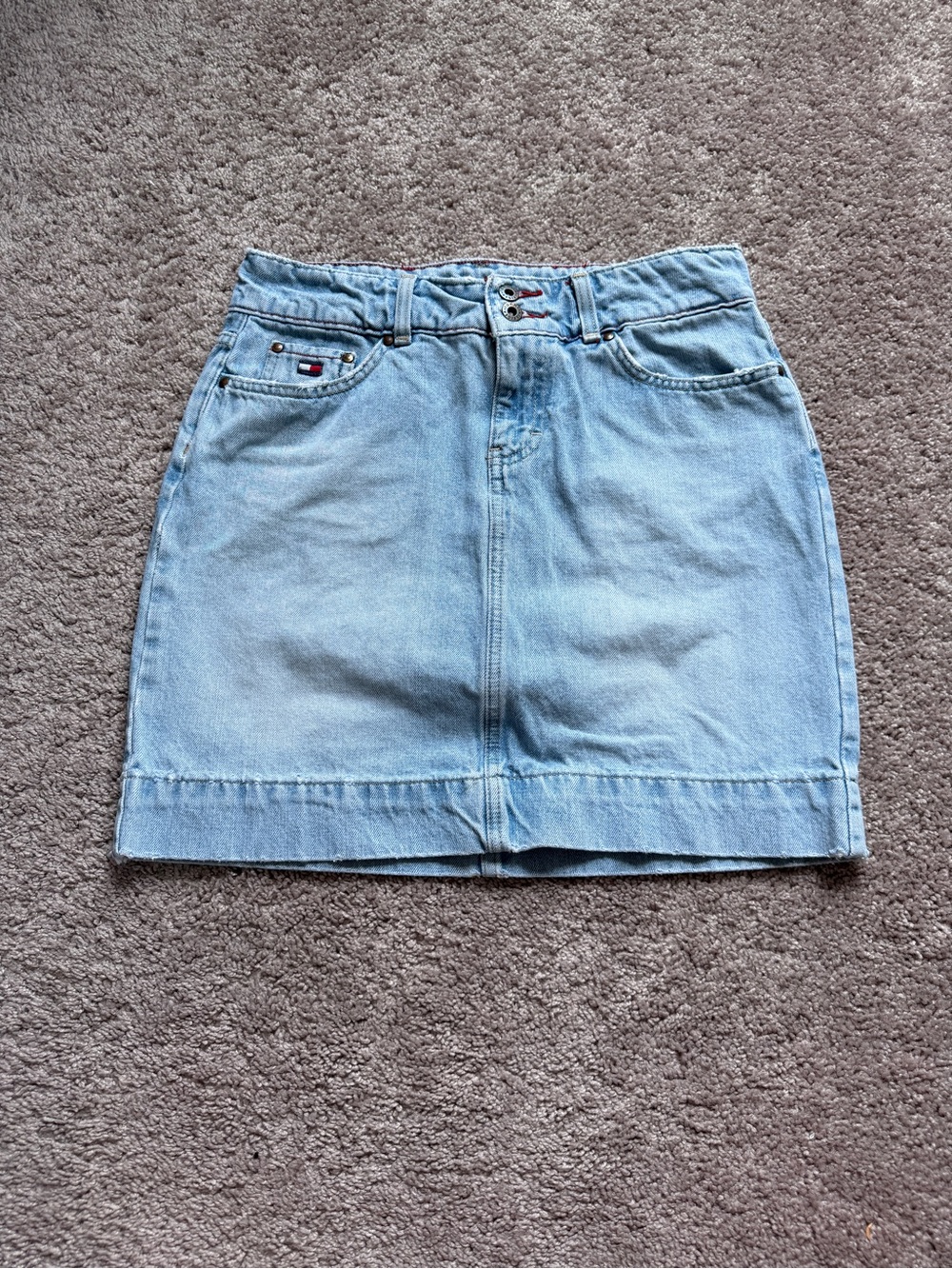 Vintage Y2K Tommy Hilfiger Jeans Light Blue Denim Mini Skirt leather tab cotton